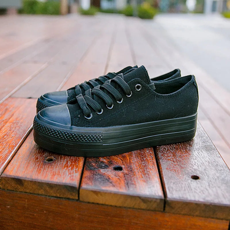 flowersverse-White Woman Casual Shoes Spring Autumn Female Canvas Shoes Thick Bottom Lace Up Ladies Flats Fashion High Quality Footwear