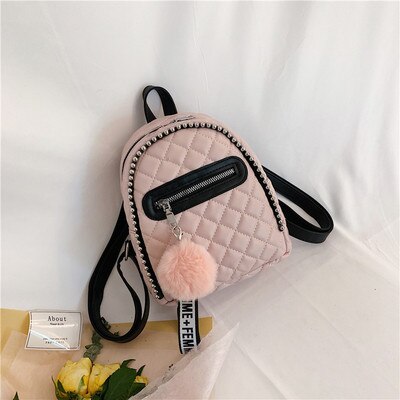 flowersverse Back to school Hairball Tassel Women Backpack Small Diamond Pattern School Bag Backpacks For Girls Teenagers Braided Chain Students Rucksack