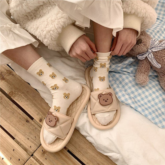 flowersverse Bear Slippers Women Kawaii Shoes Flip Flops Sandals Summer Home Soft Anime Casual Flat Bathroom Slides