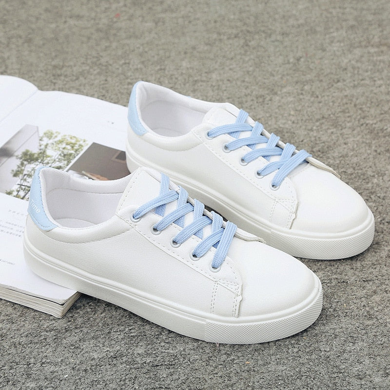 Women Sneakers Fashion Breathble Vulcanized Shoes Women Pu leather Platform Shoes Women Lace up Casual Shoes White