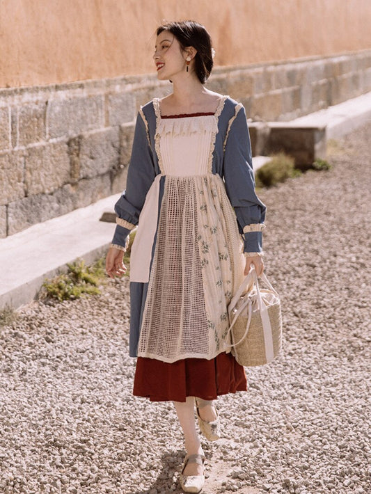 flowersverse Back to school Mori Girl Style Prairie Chic Women Dress Cosplay Vintage Patchwork Lace Lantern Sleeve Casual Large Size Dresses Vestido Fiesta