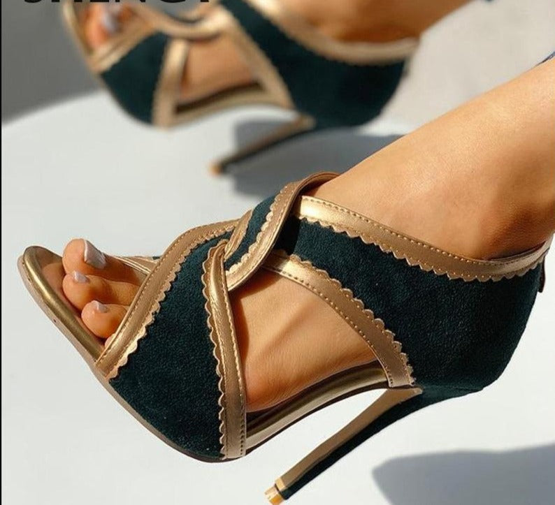 flowersverse Back to College SHY High Heels Women Sandals Summer Gladiator Cross Strappy Open Toe Ladies Shoes Stiletto Bridal Wedding Party Pumps