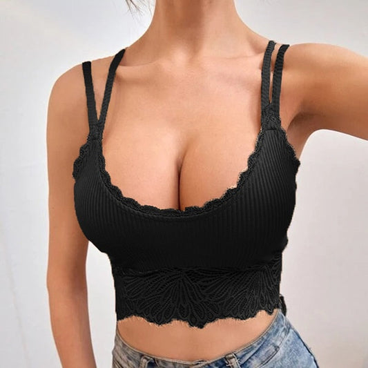 Back to school outfit flowersverse Backless Lace Camisole Backless Crop Top Ladies Summer Vintage Sweet Vest Solid Color Simple Top Women's Underwear 0823