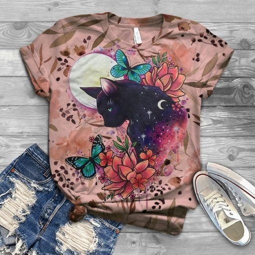 flowersverse Woman Tshirts Harajuku Graphic Tee Spring Summer Streetweear Women Animal Cat Print Cute Kawaii Short Sleeve T-shirts Tops