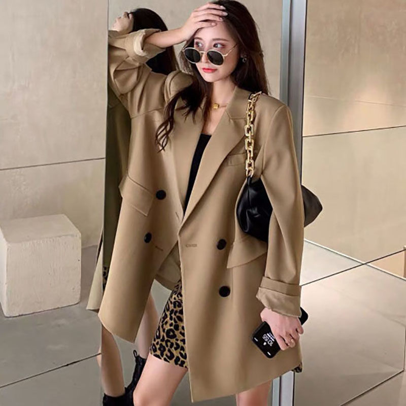flowersverse Autumn Blazer Women Single Breasted Oversized Suit Jacket Office Ladies Loose Plus Size Long Sleeve Out Wear Blazer
