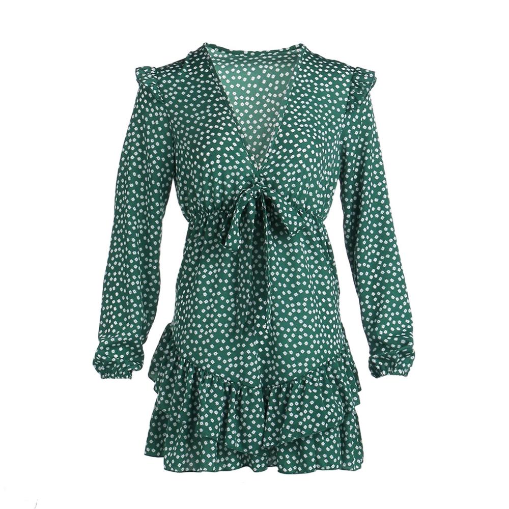 flowersverse Women Dress Boho Floral Ruffle Short Mini Dress Summer Knot V-Neck Party Holiday Dress Femme Vestido De Mujer