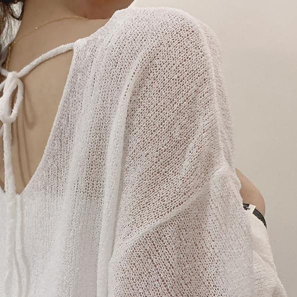 flowersverse Blouse Women Solid Color Minimalist Long Sleeve Fairy Elegant V-Neck Knitting Thin Breathable Soft Casual Basic Sun-Proof Mujer