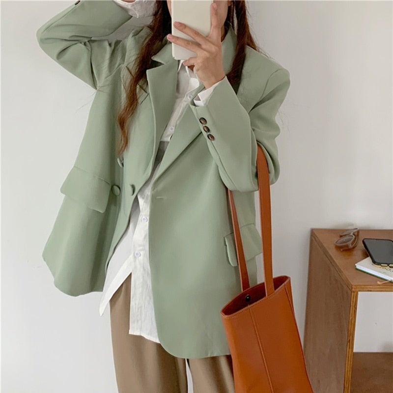 flowersverse Autumn Winter Women's Blazers Pockets Jackets Fashionable Vintage Oversized Wild Office Lady Tops JK20165