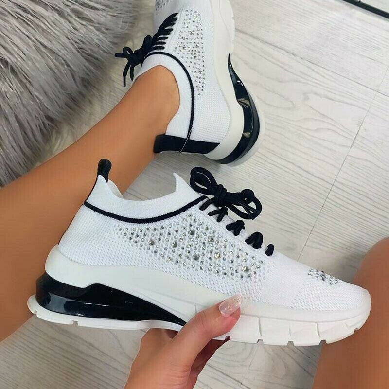 Christmas Gift Women Vulcanized Shoes Lace Up Casual Sneakers Flats Ladies Platform Mesh Breathable Walking Plus Size Female Shoe New