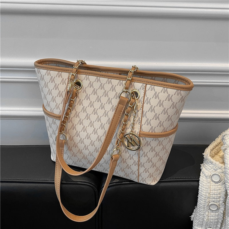 flowersverse Back to school Letters Print Luxury Designer Large Tote Handbags For Women Trends Fashion Brand Office Ladies Chain Shoulder Bags