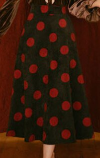 flowersverse Back to school Modern Vintage Style Lady Outfits Red & Brown Velvet Lace Flare Sleeve Blouse Tops Polka Dot Corduroy Skirt Retro 2 Piece Sets