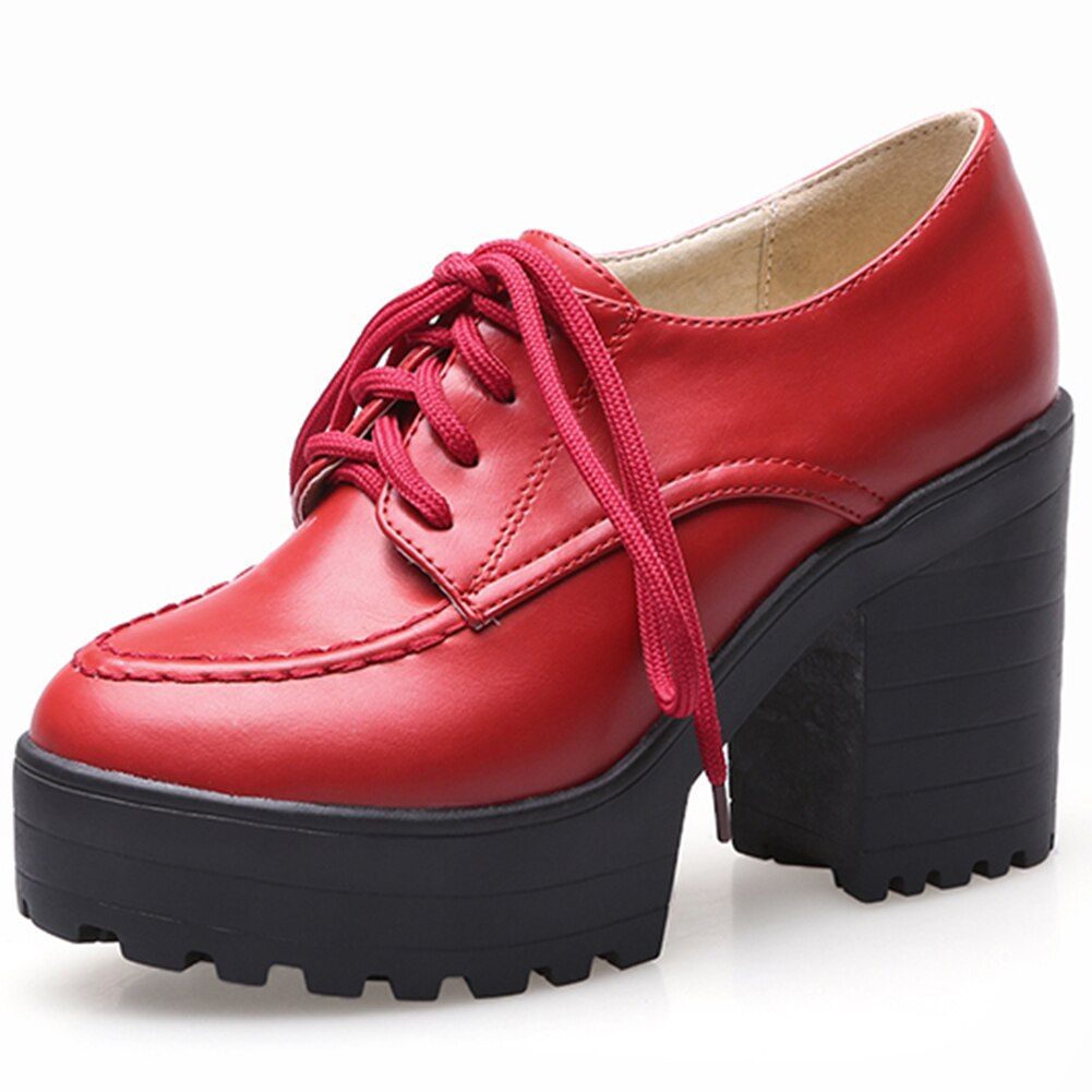 flowersverse Fashion New Lace-Up Platform Comfortable Shoes Woman Pumps Female Chunky High Heels Concise Pumps Women Shoes