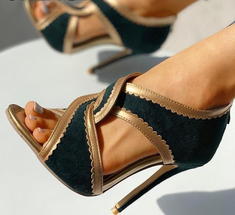 flowersverse High Heels Women Sandals Summer Gladiator Cross Strappy Open Toe Ladies Shoes Stiletto Bridal Wedding Party Pumps