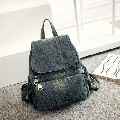 flowersverse Back to school Casual Denim Women Backpack Large Capacity High Quality Canvas Jeans Student Schoolbag Travel Knapsack Rucksack Mochila Blue