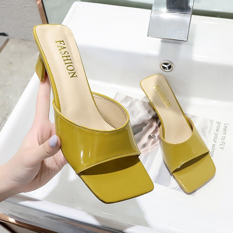 Summer Women's Flip Flops Square Toe Ladies Heel Mules Thick Heel Heels Sandals Slippers Female Fashion Woman Shoes