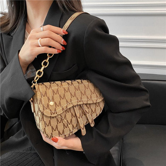 flowersverse Back to school Letters Denim Saddle Small Shoulder Crossbody Bags For Women Trends Chain Luxury Designer Side Ladies Handbags