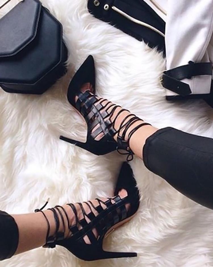 flowersverse Fashion High Heels Hollow Out Pumps Women Luxury Design Pumps Pointed Toe Heels Sandals