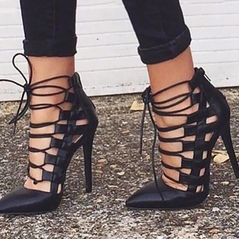 flowersverse Fashion High Heels Hollow Out Pumps Women Luxury Design Pumps Pointed Toe Heels Sandals