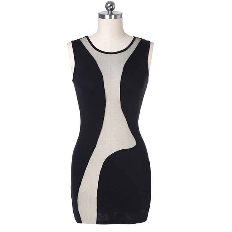 Back to school outfit flowersverse See Through Sleeveless Party Dress Summer O-Neck Black Bodycon Dresses Women Mesh Black Party Club Mini Dresses