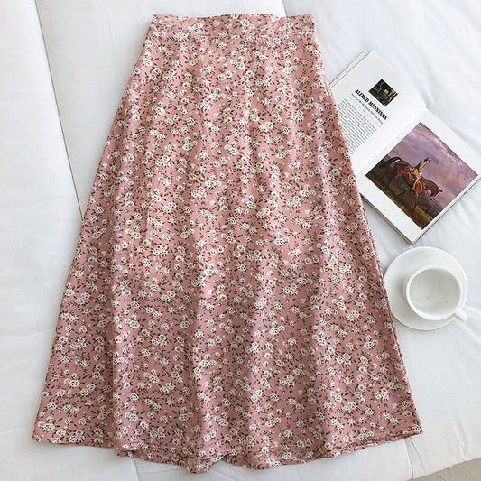 flowersverse Back to school outfit Woman Skirt Summer New Korean Ins Fashion Temperament Gentle Vintage Floral Slim Versatile High Waist Female Skirt