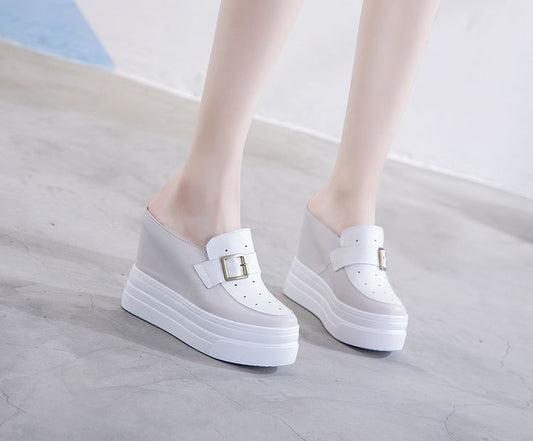 flowersverse 11Cm Platform Wedge Women Mules Shoes Genuine Leather Za Fashion Chunky Women Sandals Slippers Slides Shoes Sneakers