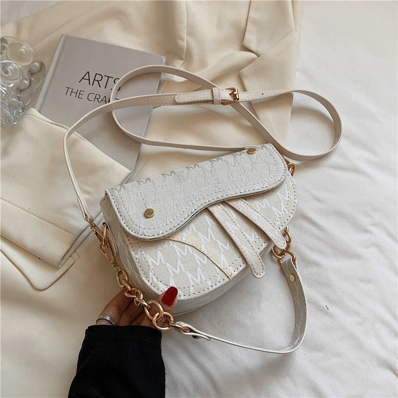 flowersverse Back to school Letters Denim Saddle Small Shoulder Crossbody Bags For Women Trends Chain Luxury Designer Side Ladies Handbags