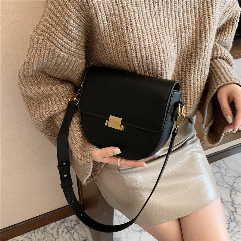 flowersverse Back to school Vintage Semicircle Saddle Shoulder Crossbody Bags For Women Brand Designer Push Lock Small Ladies Handbags Trends