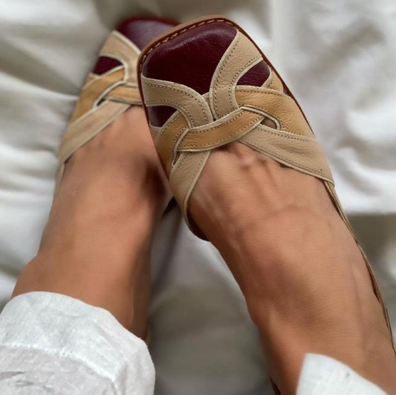 flowersverse Summer Pumps Women Casual Heeled Shoes Retro Style Handmade Square Toe Sandals For Women Slip-On Comfort Ladies Pumps 0823