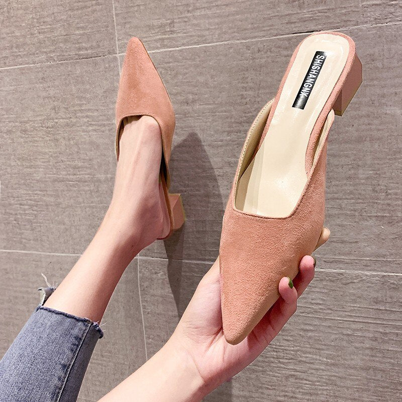 Flat Shoes Fashion Mules for Women Suede Pointed Toe Slip On Sandalias Women Slipper Summer Sandals Women's Shoes