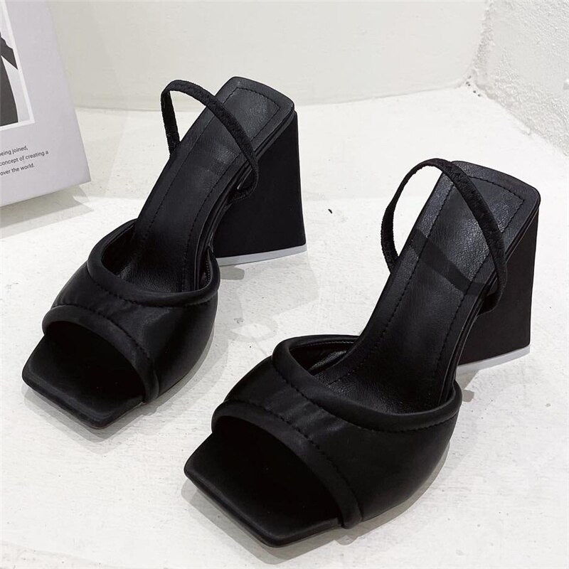 flowersverse Women Design 11cm High Heels Slides Mules Summer Silk Thick Block Heels Sandals Slingback Orange Slipper Party Chunky Shoes