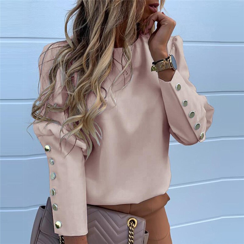 flowersverse Women Long Sleeve Slim Print Buttons Shirt Blouses Tops OL Puff Sleeve Suit Work Formal Business Shirt Blouses Outwear Tops