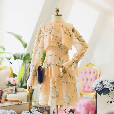 flowersverse Bella Philosophy Autumn Elegant Women Ruffles Yellow Dress Fashion Ladies Chiffon Dresses Party Girls Chic Floral Dress