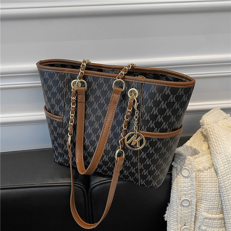 flowersverse Back to school Letters Print Luxury Designer Large Tote Handbags For Women Trends Fashion Brand Office Ladies Chain Shoulder Bags