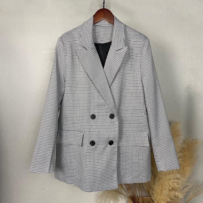 flowersverse Blazer Women Double Breasted Oversized Suits Jacket Official Ladies Loose Long Sleeve Mujer Vestido MS001