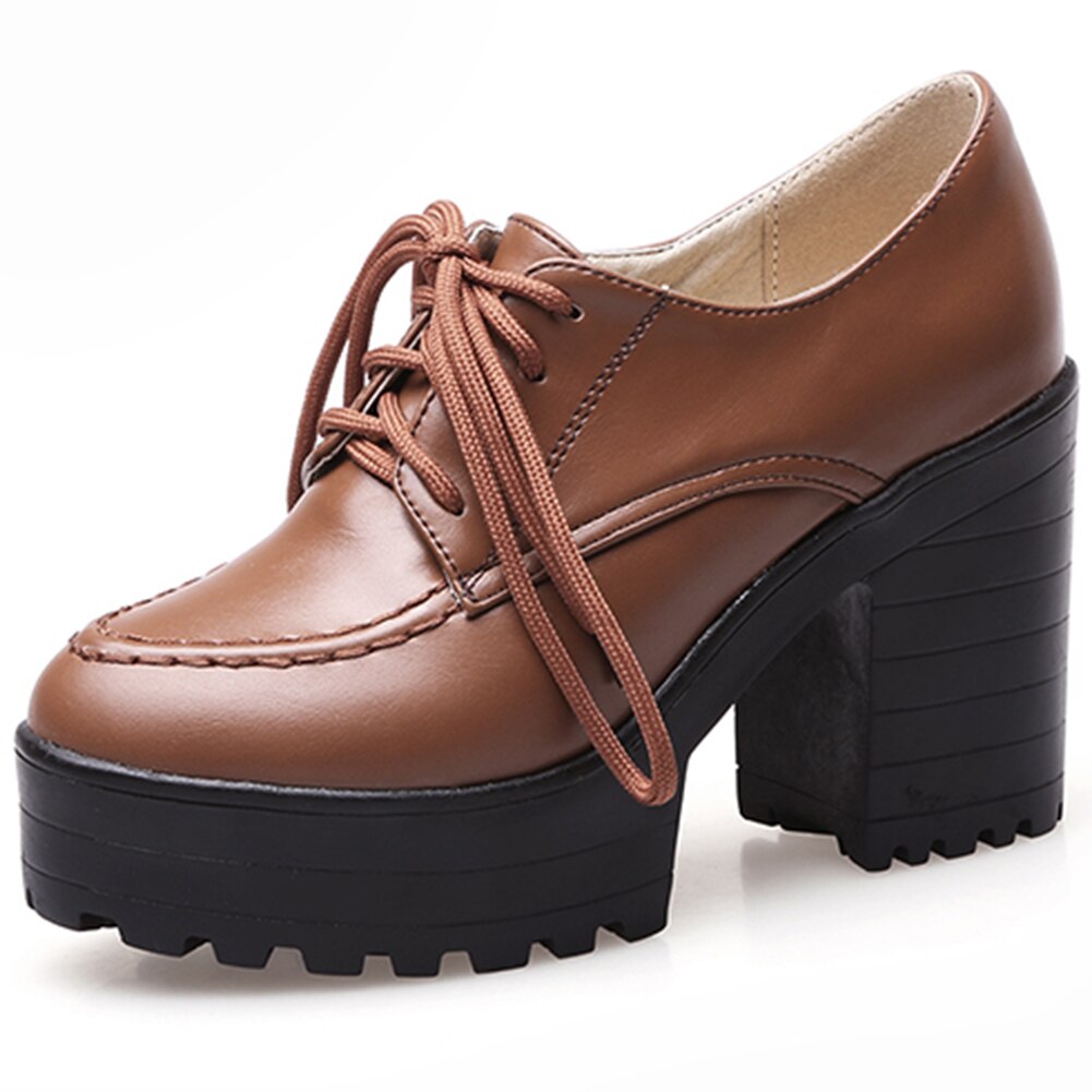 flowersverse Fashion New Lace-Up Platform Comfortable Shoes Woman Pumps Female Chunky High Heels Concise Pumps Women Shoes