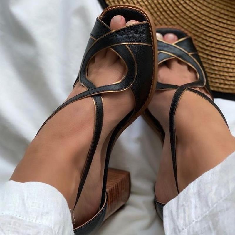 flowersverse Mid Heel Sandals Summer Handmade Ladies Heels Mixed Colors Women Slip-On Peep Toe Ladies Pumps Square Heel Casual Shoes