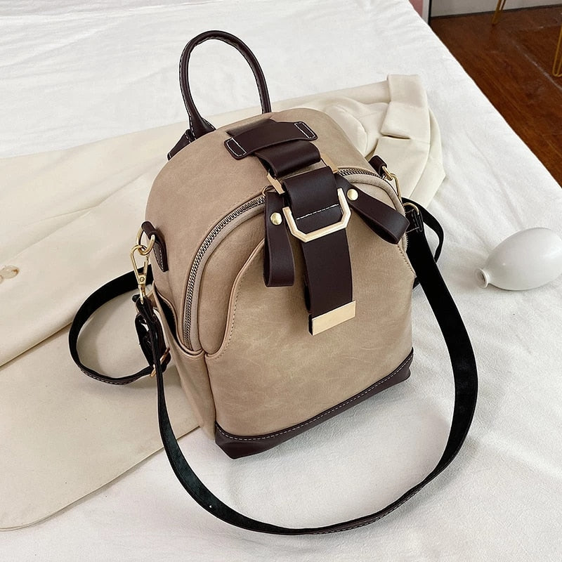 flowersverse Back to school Vintage Patchwork Women Backpack Small Luxury Design Female Shoulder Bag Ladies Totes PU Leather Schoolbag Backpacks Bagpack