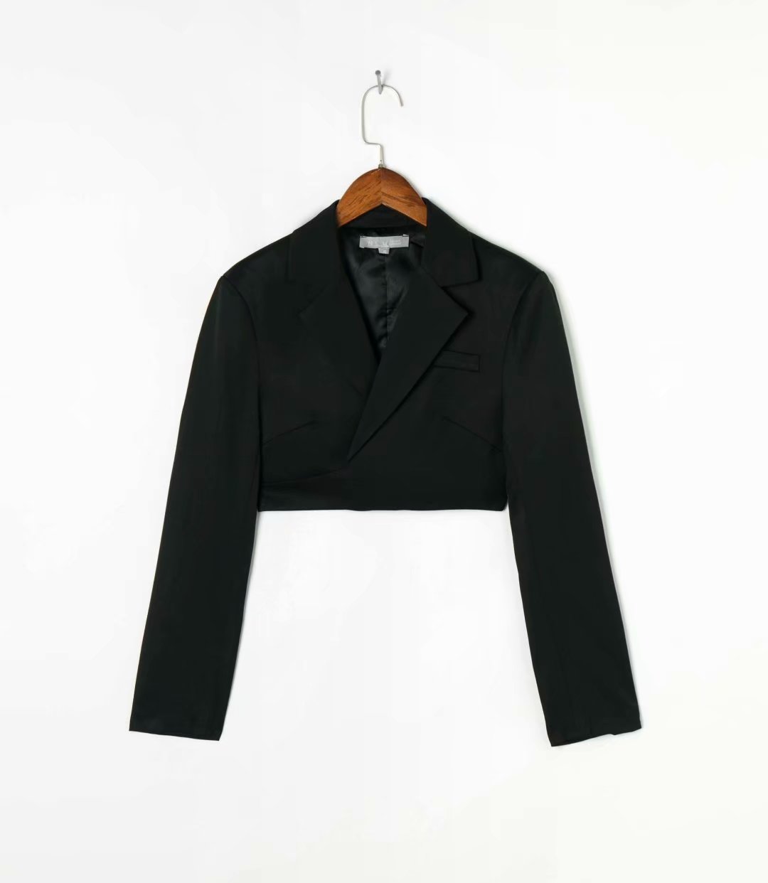 flowersverse Autumn Women Top Short Solid Color Jacket Dark Suit Short Lapel Black Single Breasted Long Sleeve Blazer Short Jacket