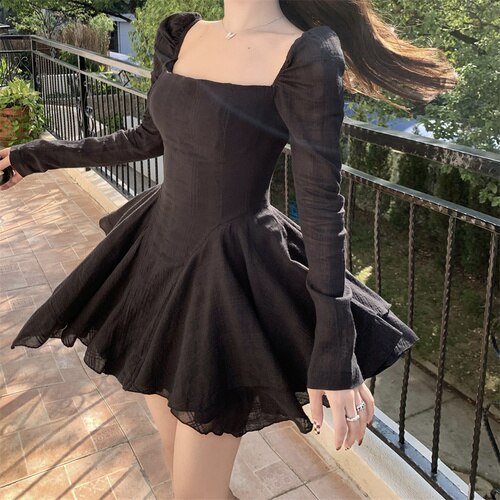 flowersverse Autumn Winter Elegant Kawaii Dress Women Solid Bodycon Sexy Party Mini Dress Female Korean Fashion Designer Chic Dress New