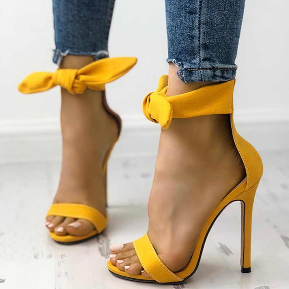 flowersverse New INS Hot women's Thin High Heels Sandals Fashion Bowknot Summer Sandals Women Party Office Shoes Woman