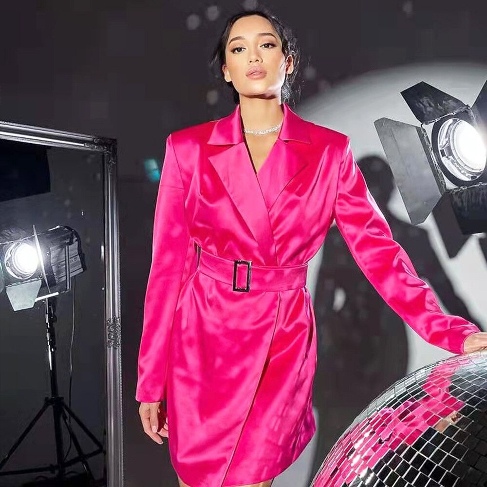 Graduation Gift Big Sale Spring Women Elegant Tunic Mini Blazer Dress Office Lady Bodycon Long Sleeve Evening Party Tunics Dresses Black Green Rose Red