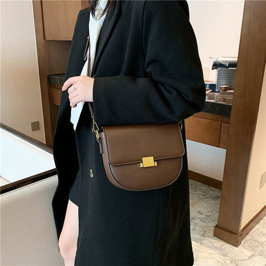 flowersverse Back to school Vintage Semicircle Saddle Shoulder Crossbody Bags For Women Brand Designer Push Lock Small Ladies Handbags Trends