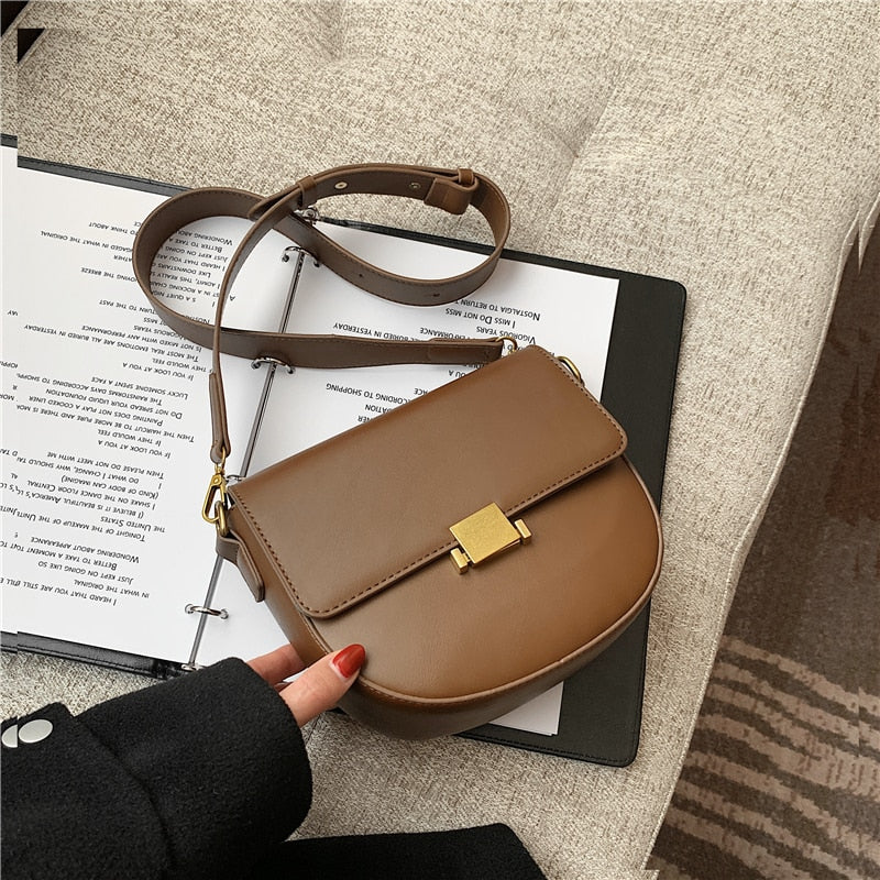flowersverse Back to school Vintage Semicircle Saddle Shoulder Crossbody Bags For Women Brand Designer Push Lock Small Ladies Handbags Trends