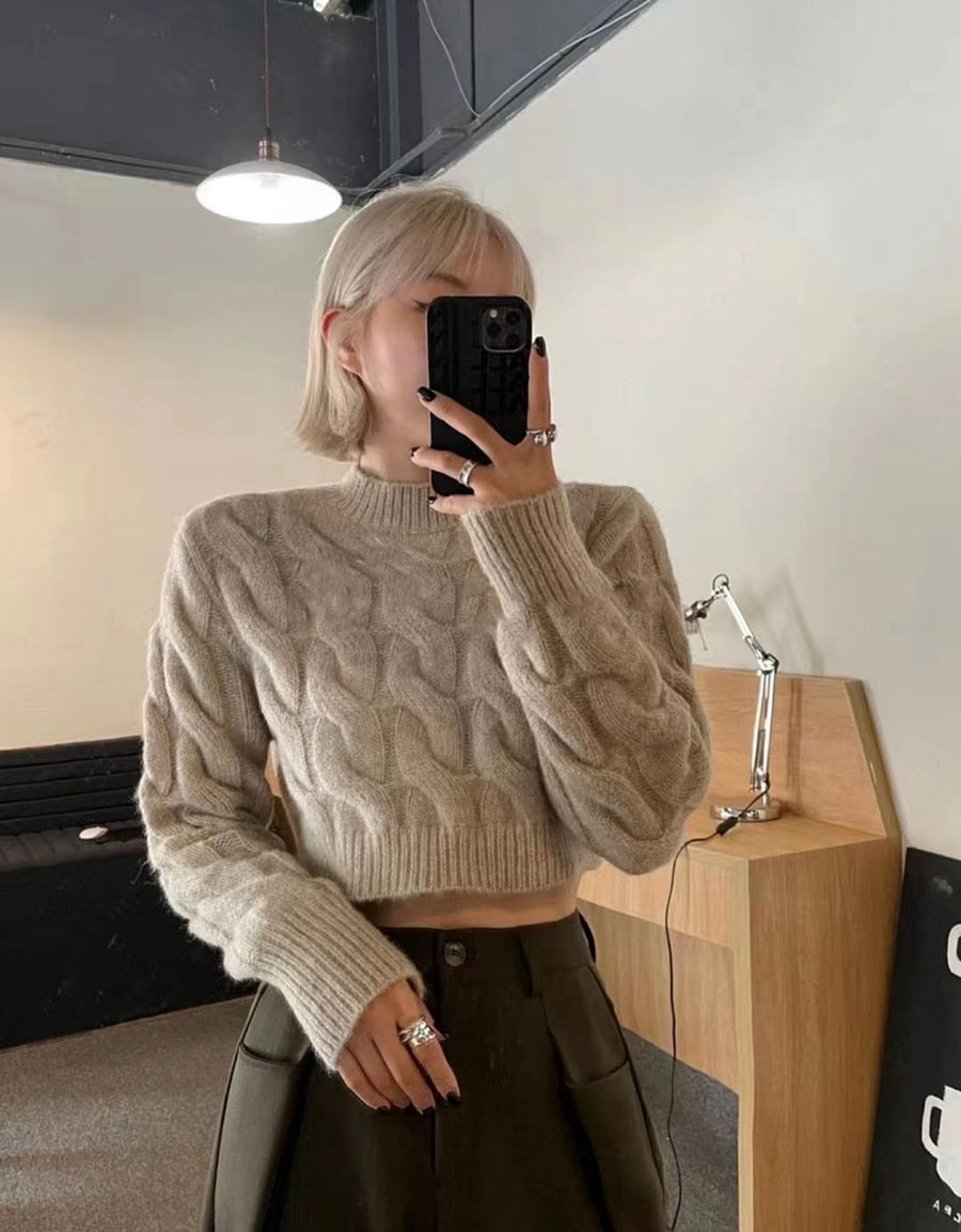 flowersverse Autumn Winter Sweater Women Long Sleeve Korean Style Crop Knit Ladies Jumpers Fashion Sweaters Pullover Chic