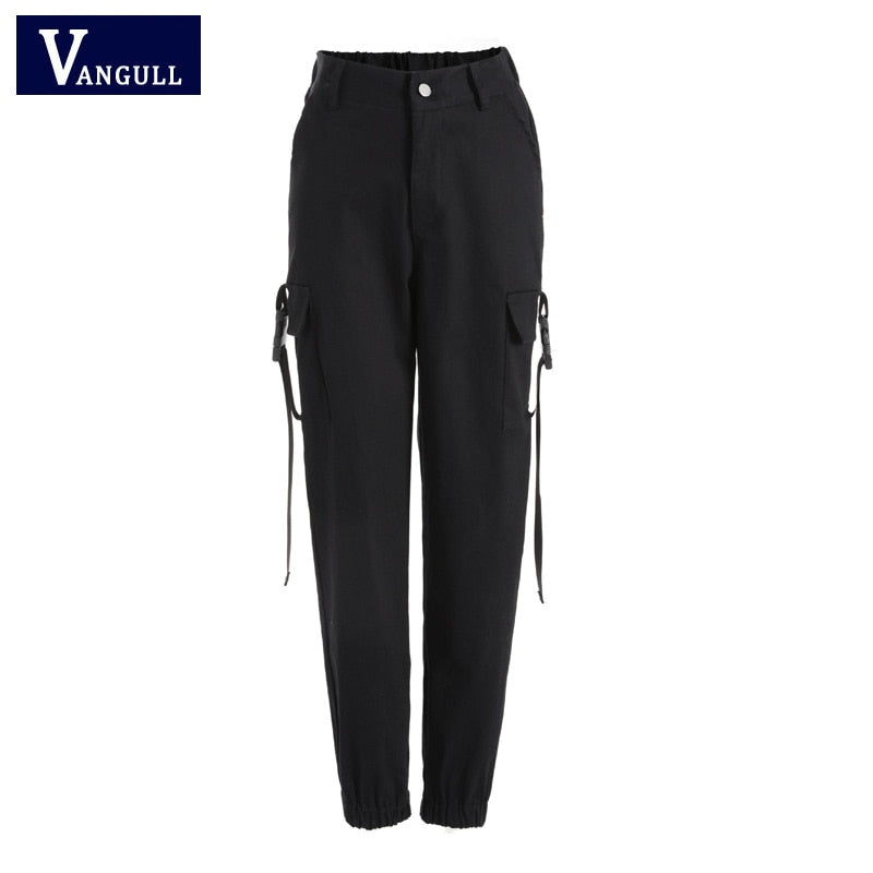 flowersverse Black High Waist Cargo Pants Women Pockets Patchwork Loose Streetwear Pencil Pants Fashion Hip Hop Women's Trousers