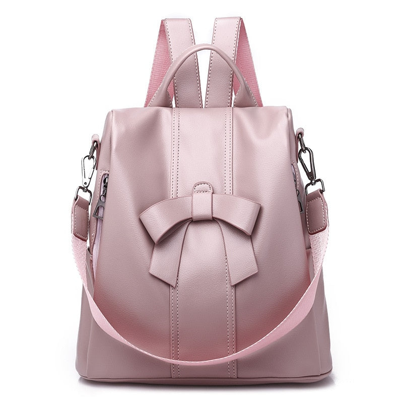 flowersverse Back to school Cute Pink Bow Women Backpack Pu Leather Antitheft Backpack For Teenage Girls Rucksack Female Shoulder School Bags Travel Mochila
