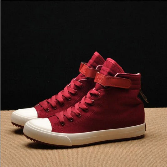 flowersverse Fashion New Men Light Breathable Canvas Casual All Black white Red High top Solid Color Sneakers Shoes flats HH-90