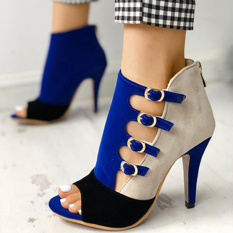 flowersverse Big Size 34-43 Brand New Ladies Thin High Heels Sandals Fashion Buckle Peep Toe Summer Sandals Women Party Shoes Woman