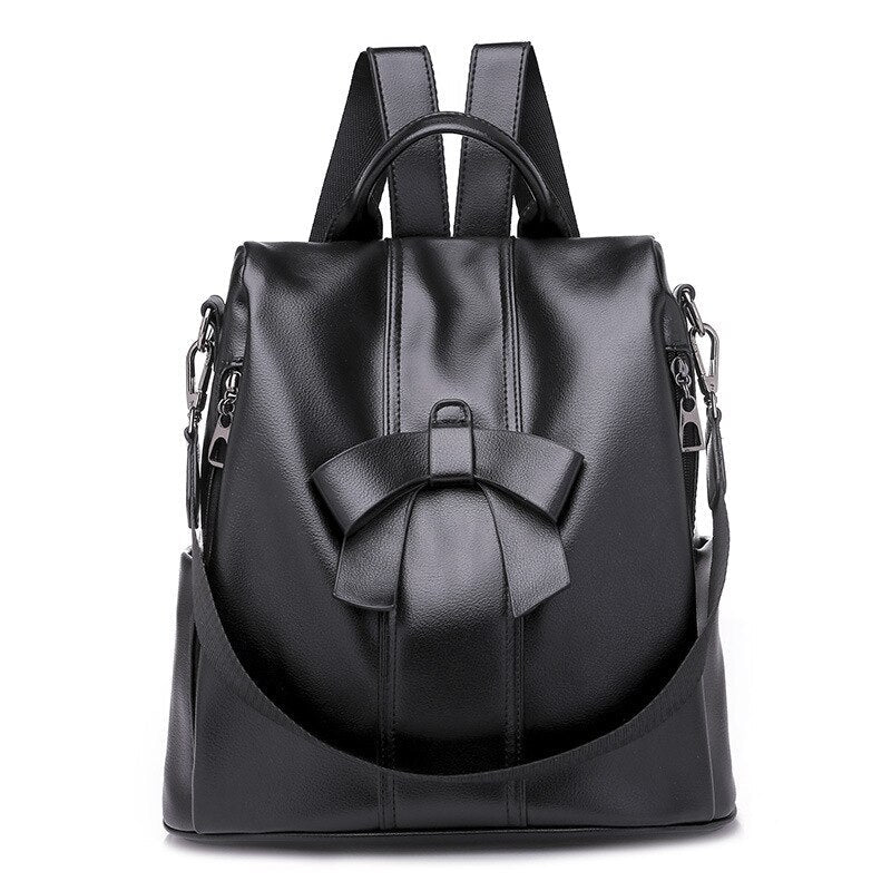 flowersverse Back to school Cute Pink Bow Women Backpack Pu Leather Antitheft Backpack For Teenage Girls Rucksack Female Shoulder School Bags Travel Mochila
