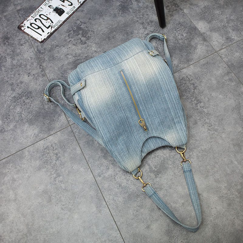 flowersverse Back to school Washed Denim Women Backpack Big Jean Multifunctional Backpack Female Shoulder Bag Casual Travel Bags Rucksack Blue Mochila Bols